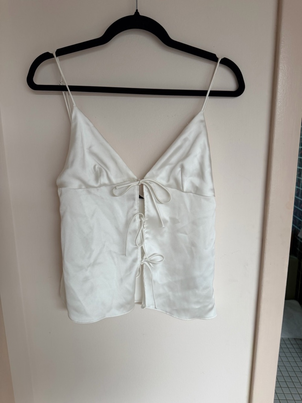 Zara White Satin Tie-Front Cami Top